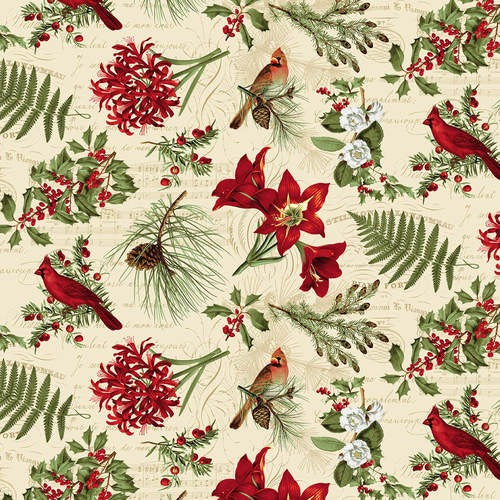Ivory Large Floral 44" fabric by Blank Quilting, Yuletide Botanica, 1064-41