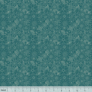Turquoise Flowers 44"quilt fabric, Blend Fabrics, 129.101.04.1