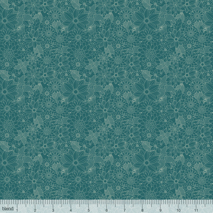 Turquoise Flowers 44"quilt fabric, Blend Fabrics, 129.101.04.1