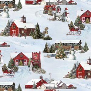 Wintertime Country Scene, 44" quilt fabric, Elizabeth's Studio, 13003-snow,  'Tis the Season