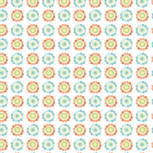 Coral / Turquoise Daisy Up 44" fabric by Benartex, 13209-27, Playhouse Pals