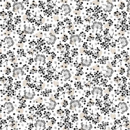 White / Gray Harmony Floral 108" fabric by Benartex, 13509W-08