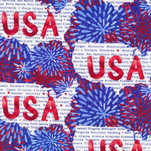 Blue Patriotic Fireworks and USA 44" fabric by Blank Quilting, 1483-75, One Land, One Flag