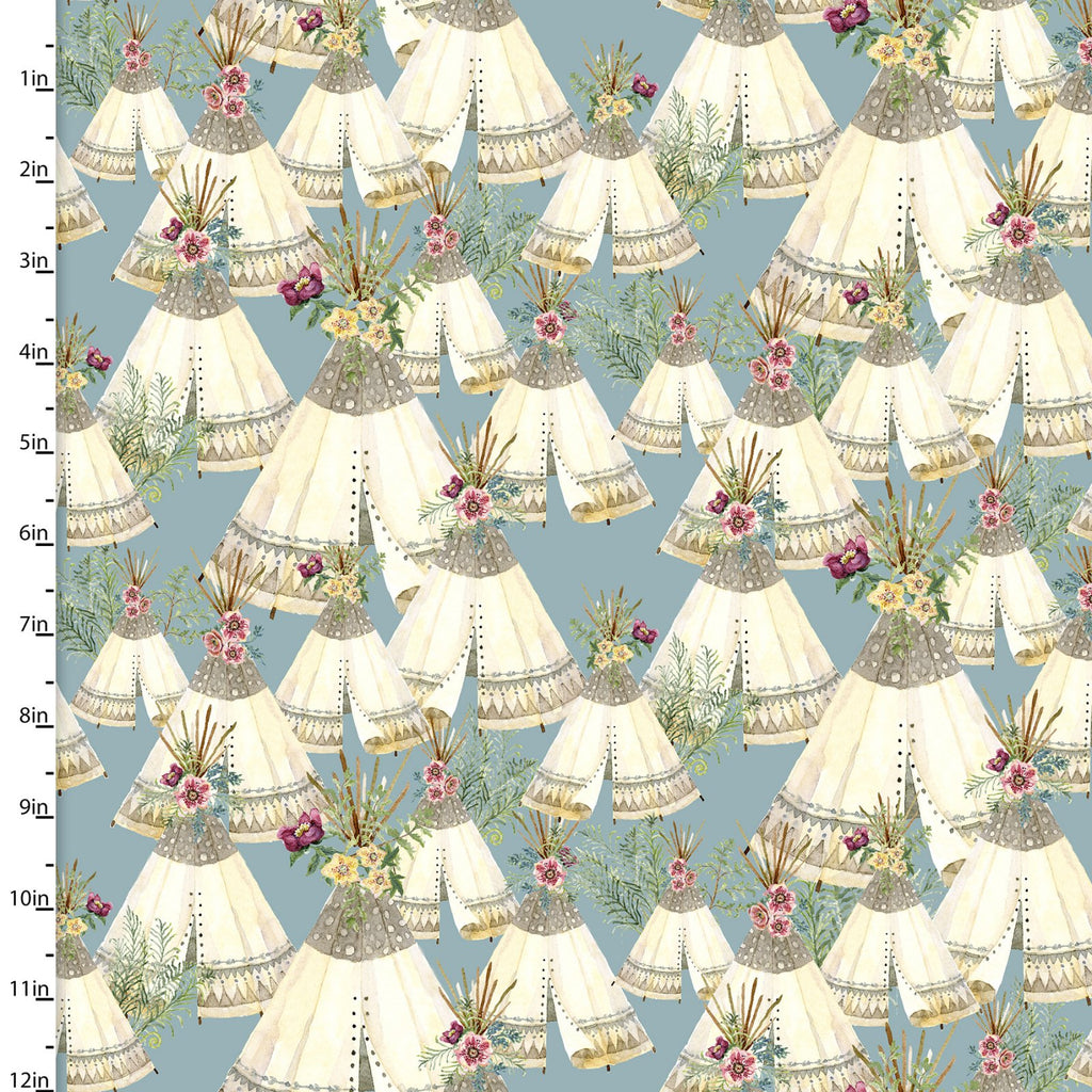 Blue Teepee Tents 44" fabric by 3 wishes, 18675-blu, Forest Friends