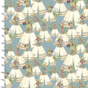 Blue Teepee Tents 44" fabric by 3 wishes, 18675-blu, Forest Friends
