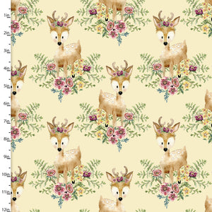 Forest Friends Deer Yellow 44" fabric by 3 wishes, 18676-ylw