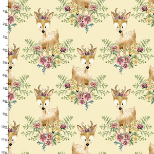 Forest Friends Deer Yellow 44" fabric by 3 wishes, 18676-ylw
