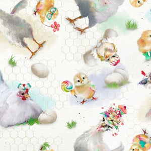 White Hens 44" digital fabric by 3 wishes, 18733-WHT, Welcome to the Funny Farm