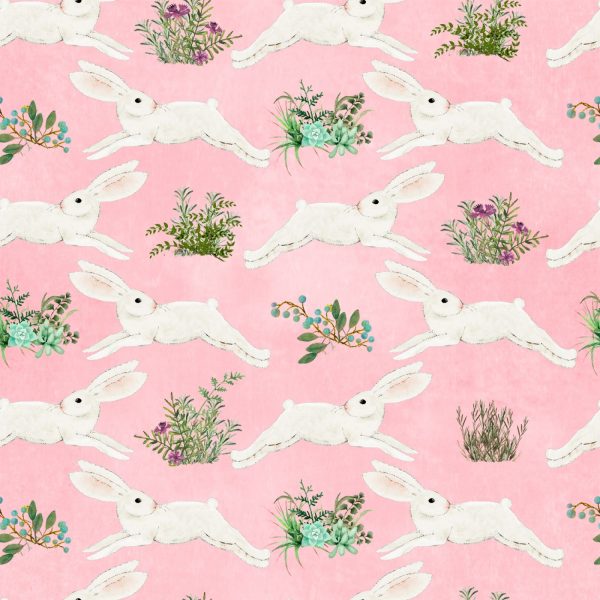 Touch of Spring Pink Bunnies 44" fabric by 3 wishes, 18746-pnk
