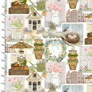 Touch of Spring - White Spring Patch 44" fabric by 3 wishes,18750-wht