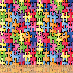Autism - Multi color Puzzle Pieces 44" fabric by Windham, 19596-X