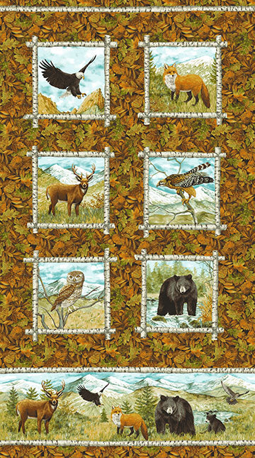 Mountain Springs 24" panel by Northcott, 21314-34, deer, eagle, bear, fox