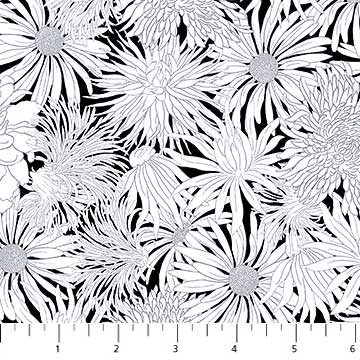 Black & White Floral 44" fabric by Northcott,  21801-99