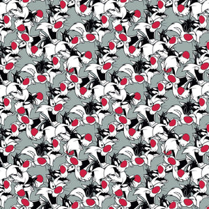 Grey Looney Tunes Sylvester Expressions 44" fabric by Camelot, 23600169-1