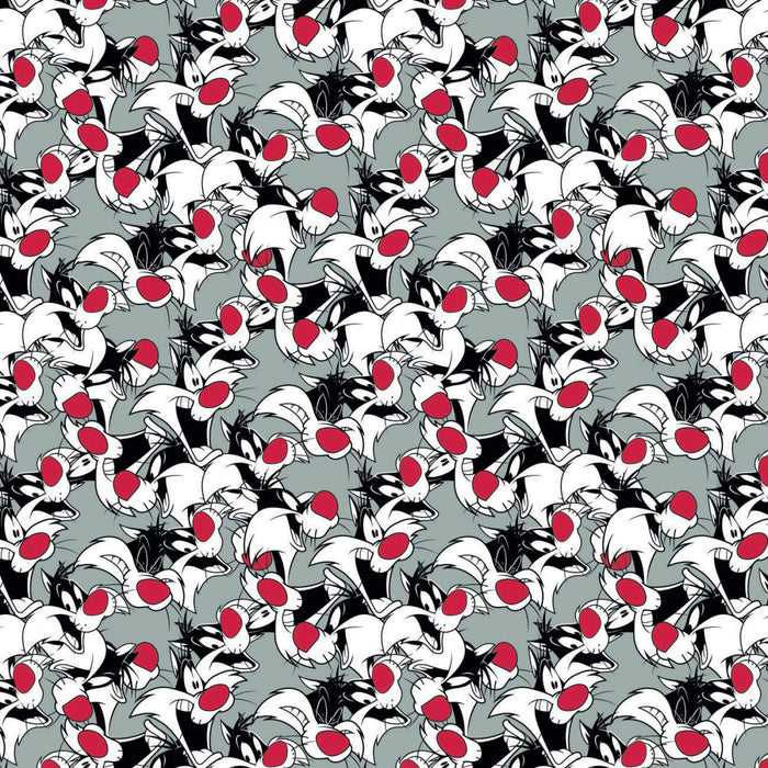 Grey Looney Tunes Sylvester Expressions 44" fabric by Camelot, 23600169-1