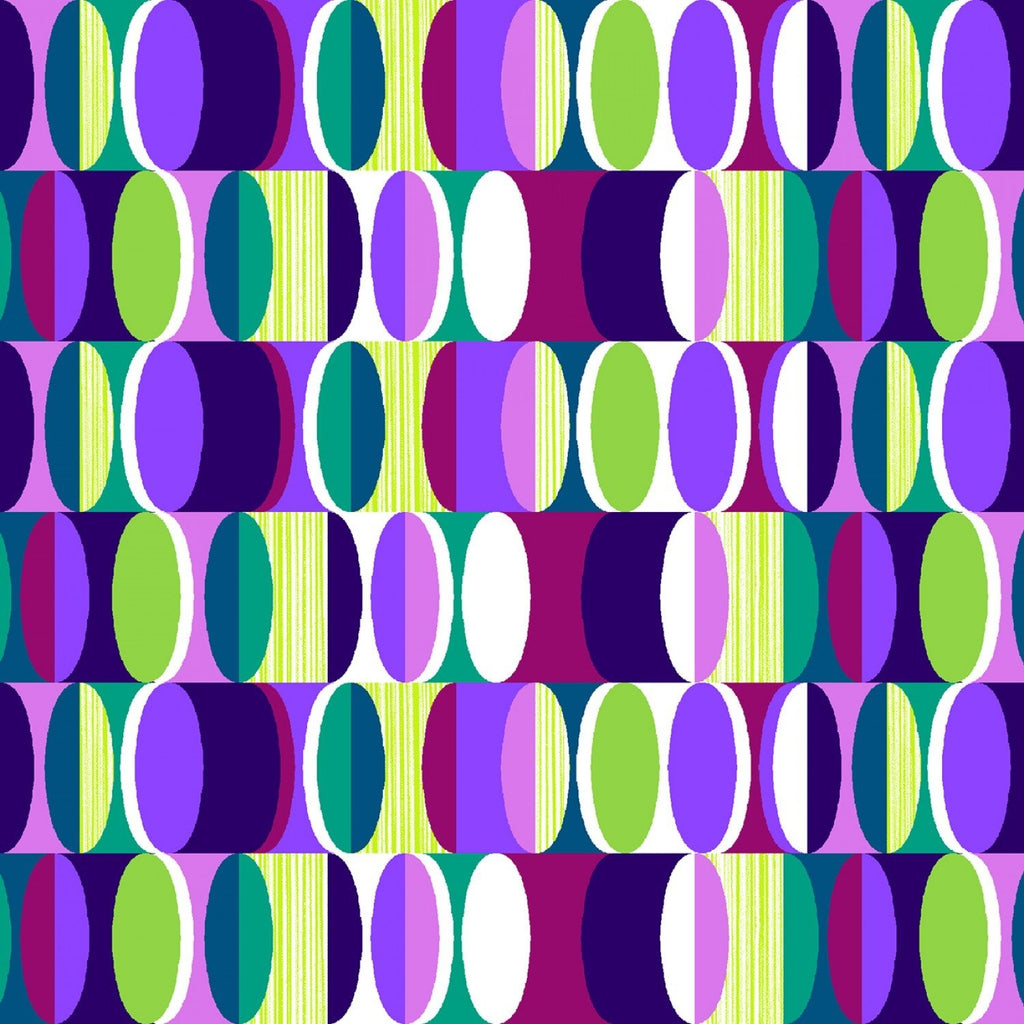 Purple Ovals 44" fabric by Henry Glass, Purple Lunar Cycle, Mid-Century Modern, 2641-58