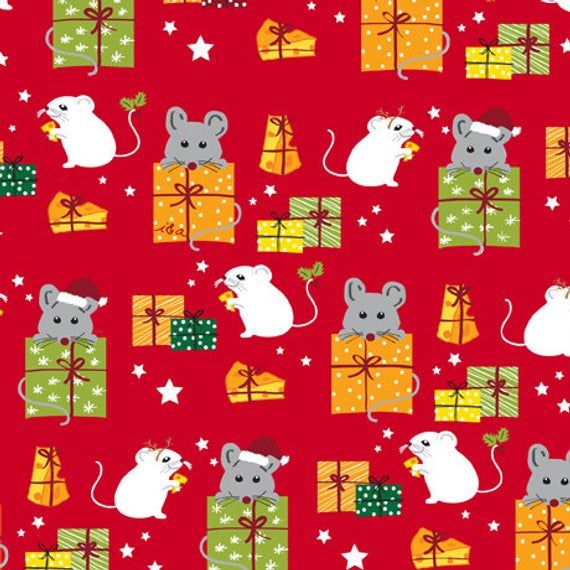 Mice and Gifts 44" fabric, Quilting Treasures, 27118-R, Meowy Christmas