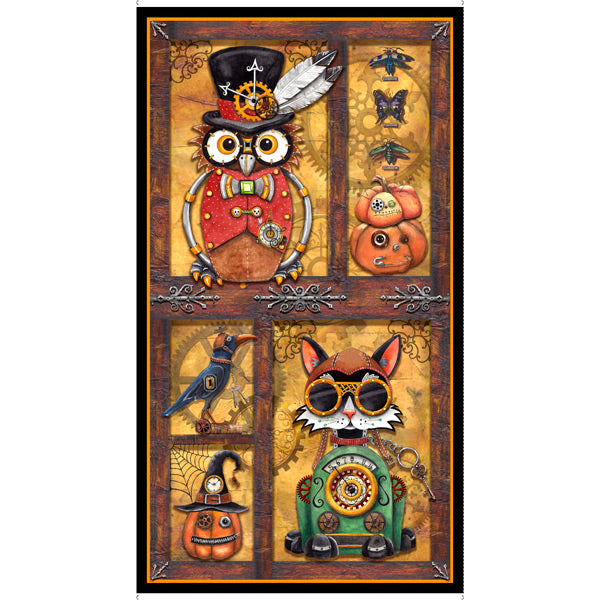 Antique Gold Steampunk Halloween 24" Panel by Desiree's Designs for Quilting Treasures, 27769-S