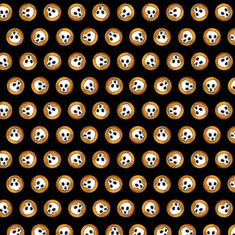 Skulls on black background 44" fabric by Quilting Treasures, 27774-J, Steampunk Halloween, Desiree’s Designs