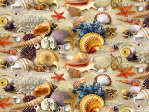 Sea Shells on Sand 44" fabric by Elizabeths Studio, 278-sand