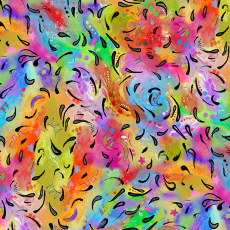 Multi-color Tye Dye 44" fabric by Quilting Treasures, 27960-X, Doggie Daze