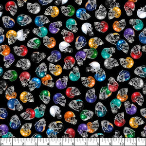 Black Football Helmets 44" fabric by Quilting Treasures, 27985-J, Novelteenies