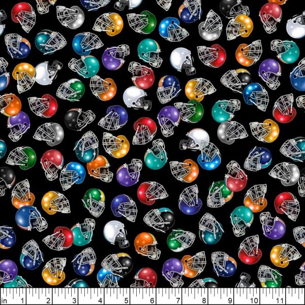 Black Football Helmets 44" fabric by Quilting Treasures, 27985-J, Novelteenies