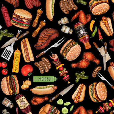 BBQ burgers and hot dogs allover 44" fabric by Quilting Treasures, 28516-J