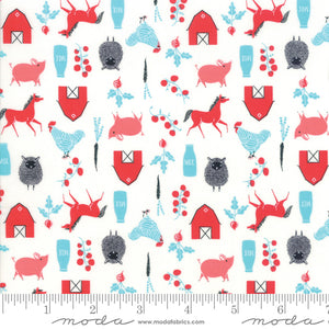 Red, Black & Teal Farm animals 44" fabric by Moda, 48294 11,  Farm Charm Multi