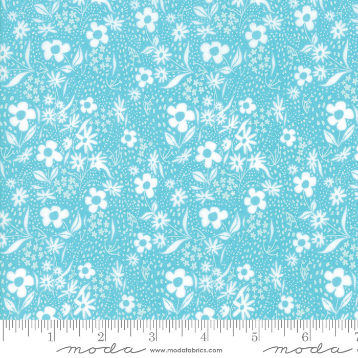 Teal with white flowers 44" fabric by Moda, 48295 15, Farm Charm Pond