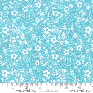 Teal with white flowers 44" fabric by Moda, 48295 15, Farm Charm Pond