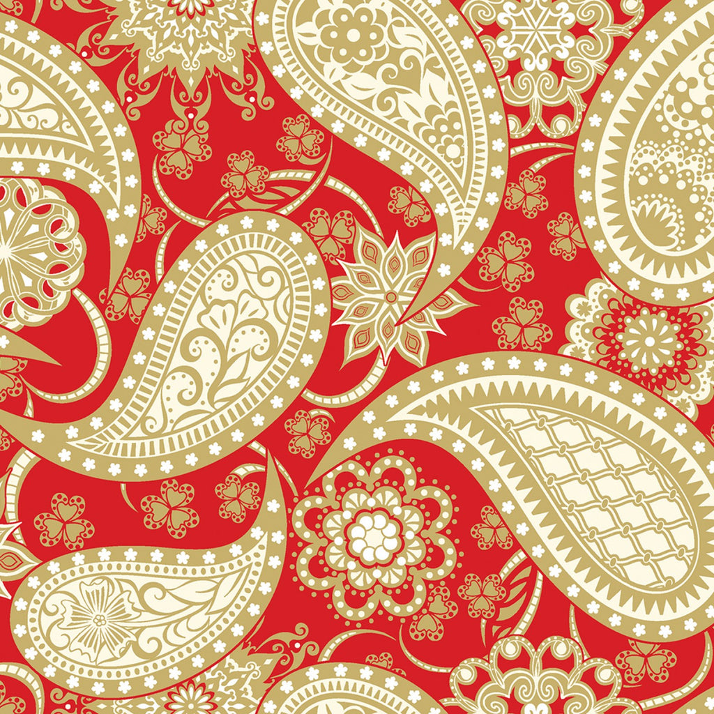 Red with Gold Paisley 108" fabric by Contempo,  5490W-10