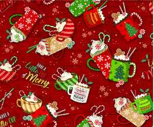 Hot Cocoa - Red background 44" fabric by Oasis, 59-5331, Noel