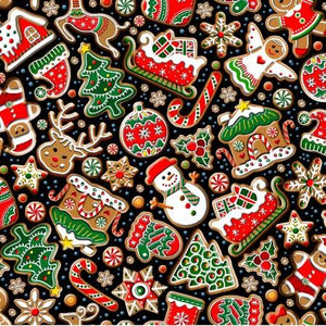 Frosted Sugar Cookies 44" fabric by Oasis Fabrics, 59-5321, Noel Cookies Red