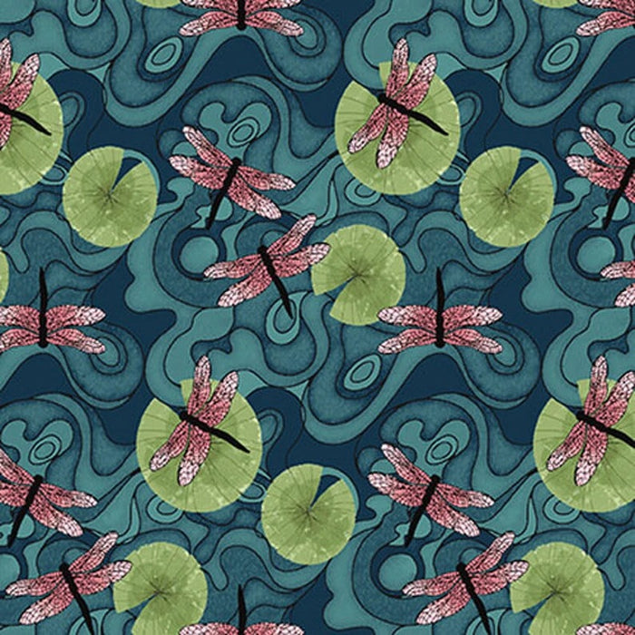 Lilly Pads and Dragonflies 44" fabric by Studio-E, 6029-72, Koi Gardens