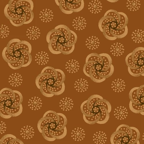Stylized flowers on an orange background 44" fabric by Henry Glass, 6875-33, Helping Hands