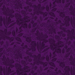 Purple Aubergine Floral 118" fabric by Studio-E, 6912-55, Pen & Ink