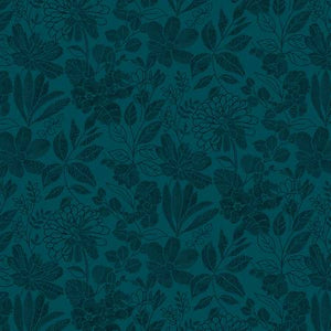 Teal Floral 118" fabric by Studio-E, 6912-67, Pen & Ink
