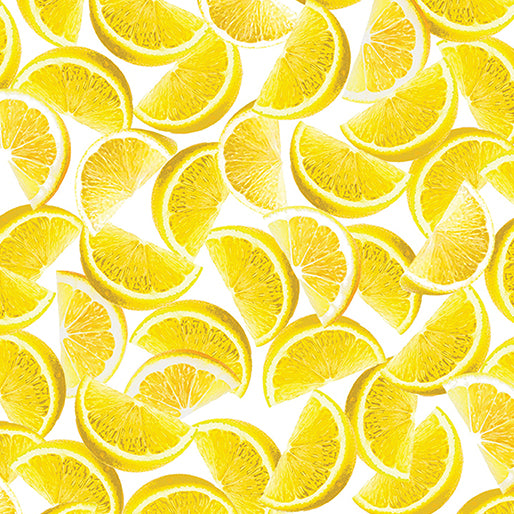 White Lemon Wedges 44" fabric, Kanvas Studio, Lemon Fresh, 07836-09