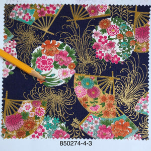 Oriental Fans and floral with metallic 44" fabric, Sevenberry 850274-4-3