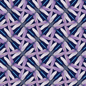 Navy Pinwheel Geo Dragonflies Metallic 44" fabric by Kanvas, Dragonfly Dance,  8502M-68