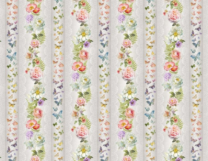 Floral Stripe 44" fabric by Wilmington, Butterfly Haven, 89199-913
