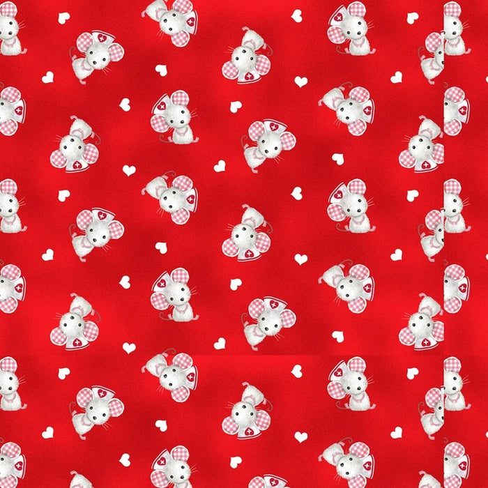 Red Nurse Mouse 44" fabric by Henry Glass, Big Hugs, 9327-88