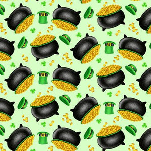 Green Tossed Pot of Gold 44" fabric by Henry Glass, 9367-69, Pot of Gold