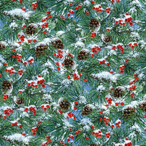 Winter Pine 44" fabric by Elizabeth's Studio, 9611-multi, Winter Companions