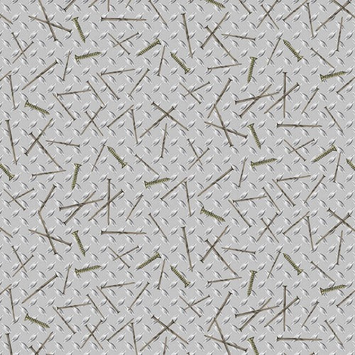 Silver Nails and Screws Allover 44" fabric, Henry Glass, 9650-90, Man Cave