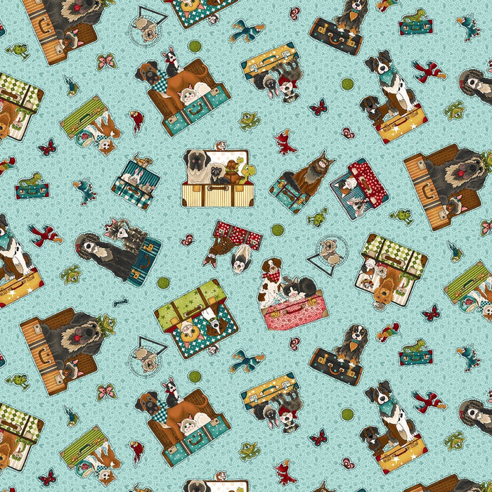Lt Blue Dog Toss 44" fabric, Henry Glass, 9821-11, Next Stop is Home