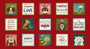Rescue Dogs Next Stop is Home 24" Block Panel by Henry Glass, 9823-88, Everything needs Love