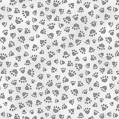 Lt. Gray Paw Prints 44" fabric, Henry Glass, 9904-9, All you need is Love and a Cat