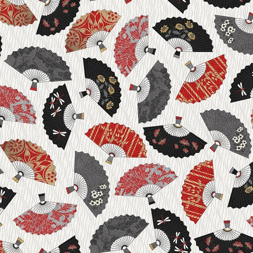 Off White Fans digital 44" fabric by Blank Quilting, 9931-01, Narumi
